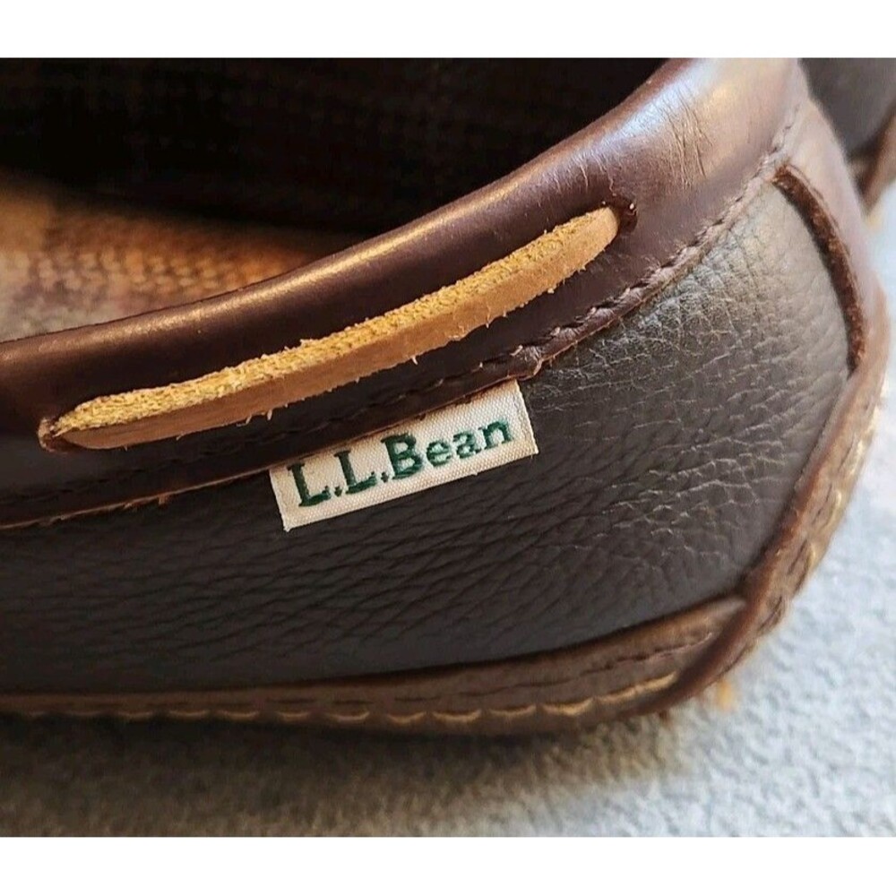 LL Bean Men Size 12 212164 Leather Flannel Lined Moccasin Slippers Brown - Picture 2 of 9